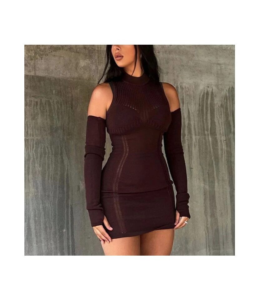 Sexy See-Through Long Sleeve Knit Bodycon Mini Dress Wholesale Dresses SDN562577 3 Sexy See-Through Long Sleeve Knit Bodycon Mini Dress Wholesale Dresses SDN562577
