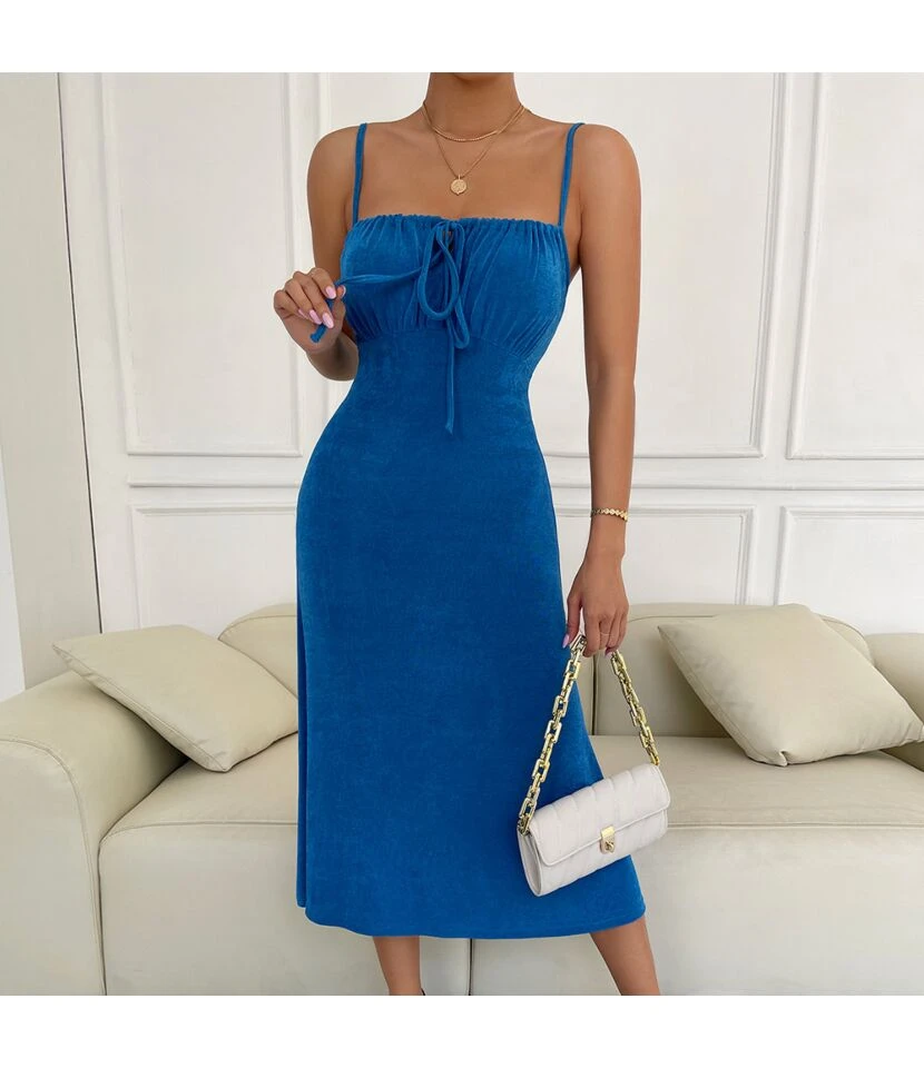 Sexy Suspender Midi Dress Solid Color Backless Slim Lace Up Wholesale Dresses SDN560291 3 Sexy Suspender Midi Dress Solid Color Backless Slim Lace Up Wholesale Dresses SDN560291