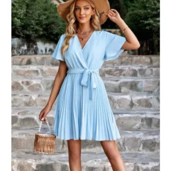 Fashion Solid Color V-Neck Tie-Up Waist Pleated Dress Wholesale Dresses SDN539989 -Amour Vert shop 5fa33ef3 6ec9 4423 ac59 c379f5a02709 aee114ba3911a4096c2e17bfdc6b7136