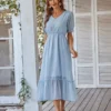Elegant V Neck Flocking Midi Dress Short Sleeve Solid Color High Waist Wholesale Dresses SDN560431 -Amour Vert shop 5fd5abe8 bfba 47f5 8ae5 35d6dffc311a 5d6cf7857a2c11c1851096b9b3c753c7
