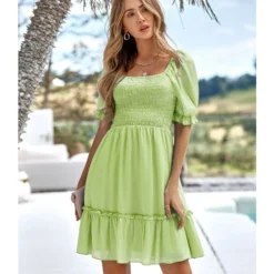 Casual Square Neck Solid Color Puff Sleeve Swing Dress Wholesale Dresses SDN538821 -Amour Vert shop 61c87e8a 0182 4e3d 960b 5d8f4f7d1888 9d7d1052700021358b44901b9b230849