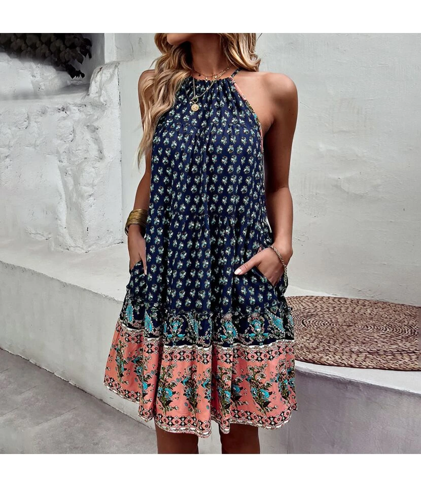 Fashion Print Halter Neck Dress Swing Casual Resort Wholesale Womens Bohemian Dresses With Pockets SDN560296 11 Fashion Print Halter Neck Dress Swing Casual Resort Wholesale Womens Bohemian Dresses With Pockets SDN560296 - Image 9