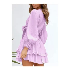 V-Neck Solid Color Tieback Bowknot Long Lantern Sleeve Ruffle Dress Casual Wholesale Dresses SD531178 -Amour Vert shop 629fdacf 4884 4f05 8577 fb2b2dfd2c4a 8ad0997b8e5ce732738bf6fd38a187e5