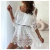 Sexy Off-Shoulder Sling Lace Mini Dress Hollow Lace-Up Solid Color Wholesale Dresses SDN561715