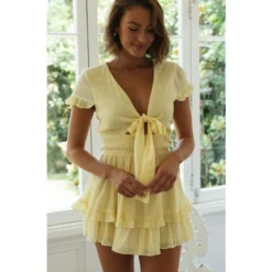 Solid Color Lace-Up V-Neck Layered Ruffled Dress Wholesale Dresses SDN535553 -Amour Vert shop 6479b7e7 c49e 4d55 87ca df3f88c3960b 32171cab98e2701a51390f0ee4d197e3