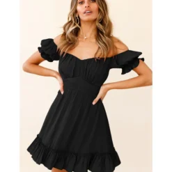 Solid Color Puff Sleeve Ruffles Off Shoulder Tied Rope Vacation Dress Wholesale Dresses SD203764 -Amour Vert shop 66ce78ab d436 4e12 a378 ca39c8197cba DBFB89A9CF96D38318A61ADD5705E38F