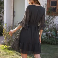 Fashion Elegant Solid Color Chiffon Flocking Ruffles Swing Dress Lotus Leaf Sleeve Wholesale Dresses SD204668 -Amour Vert shop 67bfb245 ca91 43a1 912d b2ae387bad6d 6889b84cb8515d9a367a0c296c43cec2