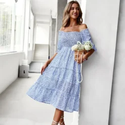 Sexy Off Shoulder Floral Midi Swing Dress High Waist Petal Sleeve Slim Vacation Wholesale Dresses SDN560630 -Amour Vert shop 68a3daa9 ef41 4518 ae1d 5dea9195bf24 6781b900b17da53de5e4b22267fdbfd2