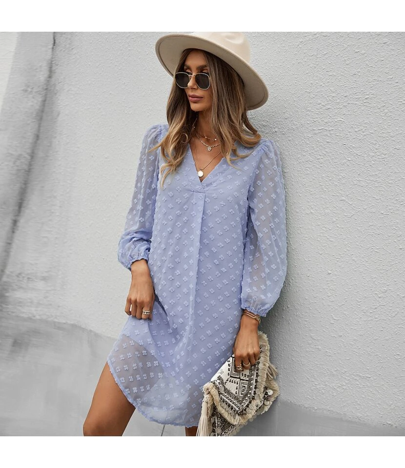 Sexy V Neck Flocking Mini Dress Solid Color Loose Long Sleeve Wholesale Dresses SDN560852 11 Sexy V Neck Flocking Mini Dress Solid Color Loose Long Sleeve Wholesale Dresses SDN560852 - Image 9