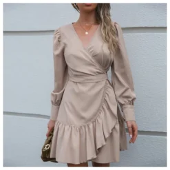 Solid Color V-Neck Tie-Waist Irregular Long Sleeve Ruffled Wrap Dress Wholesale Dresses SDN537256 -Amour Vert shop 68f1c6b7 b760 41a3 8df2 cfbc2ef002c3 2088418751e896de6c1e585e8c0f675c