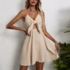Lace-Up Solid Color Bowknot Cotton & Linen Slip Vacation Dress Wholesale Dresses Sexy Womens Clothing SD204239