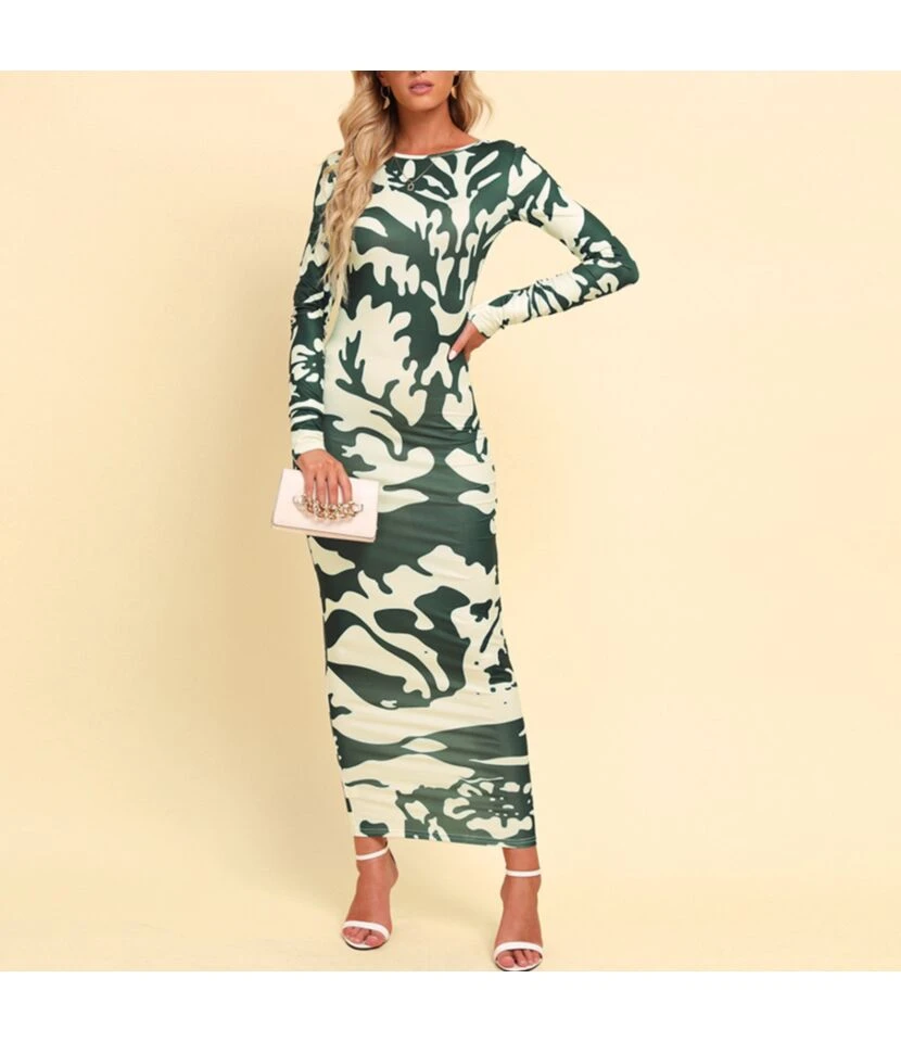 Casual Contrast Print Maxi Dress Crew Neck Sexy Backless Slim Long Sleeve Wholesale Dresses SDN560149 3 Casual Contrast Print Maxi Dress Crew Neck Sexy Backless Slim Long Sleeve Wholesale Dresses SDN560149