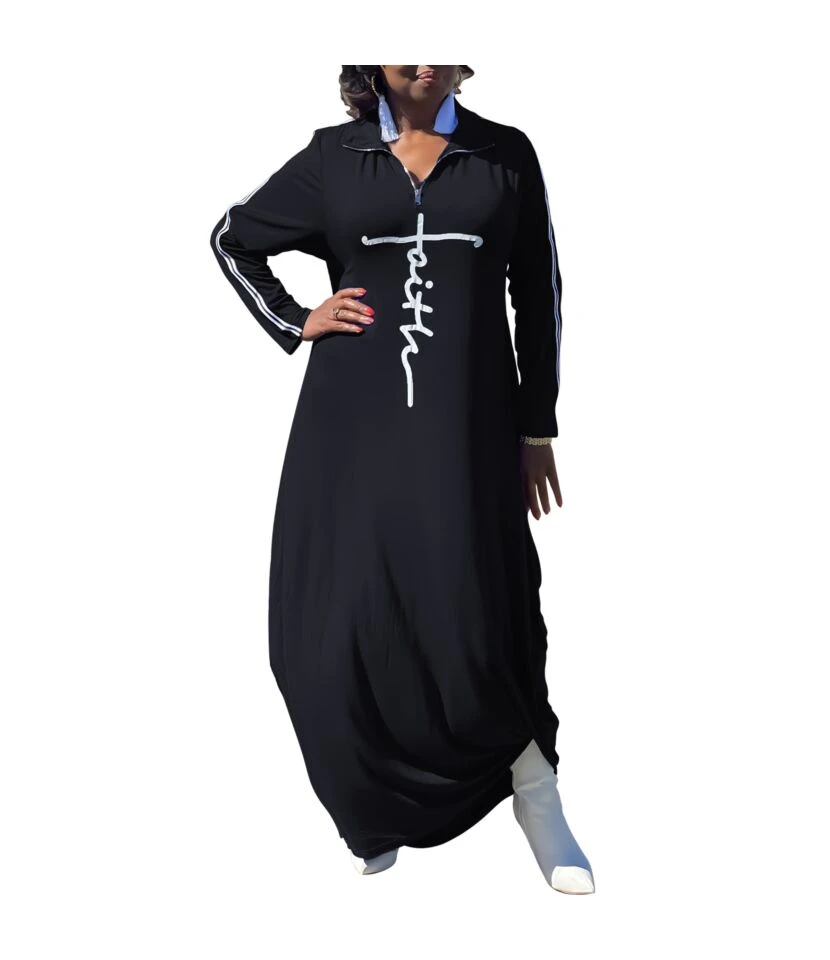 Faith Letter Print Long Skirt V-Neck Loose Casual Dress Wholesale Maxi Dresses In Bulk SD210264 5 Faith Letter Print Long Skirt V-Neck Loose Casual Dress Wholesale Maxi Dresses In Bulk SD210264 - Image 4