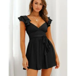 Sexy Deep V Ruffles Sleeve Dress Solid Color Lace-Up Backless Wholesale Dresses SDN560229 -Amour Vert shop 6ca04edd 67b0 43ca b02f 05794455949e 3310871001c37a440b289e7eef0da418