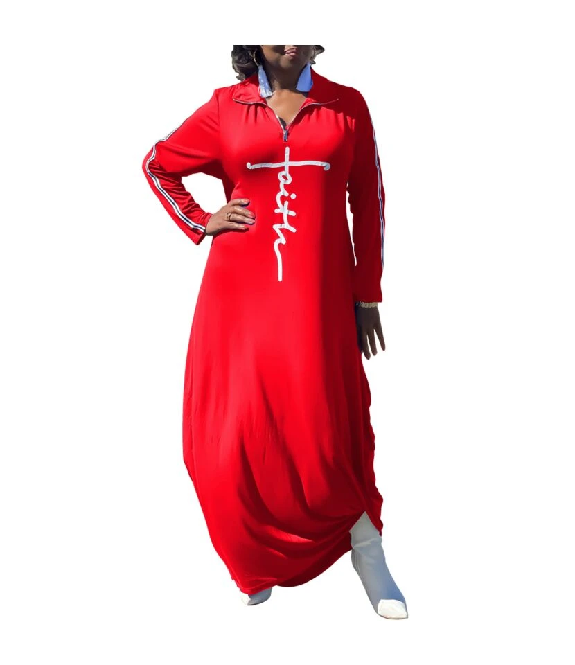 Faith Letter Print Long Skirt V-Neck Loose Casual Dress Wholesale Maxi Dresses In Bulk SD210264 4 Faith Letter Print Long Skirt V-Neck Loose Casual Dress Wholesale Maxi Dresses In Bulk SD210264 - Image 3