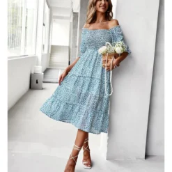 Sexy Off Shoulder Floral Midi Swing Dress High Waist Petal Sleeve Slim Vacation Wholesale Dresses SDN560630 -Amour Vert shop 6e67f782 cb7d 4e9a 9443 6e5c52432ca1 2123784a2fe619e8bda3763710255e00