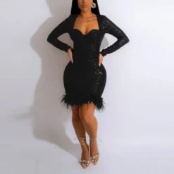 Sexy Feather Stitching Sequined Sheath Sexy Evening Bodycon Dress Wholesale Dresses N5323031700004