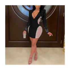 Deep V Neck Rhinestone Mesh Patchwork Bodycon Evening Dress SD030554 -Amour Vert shop 70d77027 145a 4b16 80f0 935fc8d58f92 C3DD087575D4EB6FAD5E82BE67E6EA38
