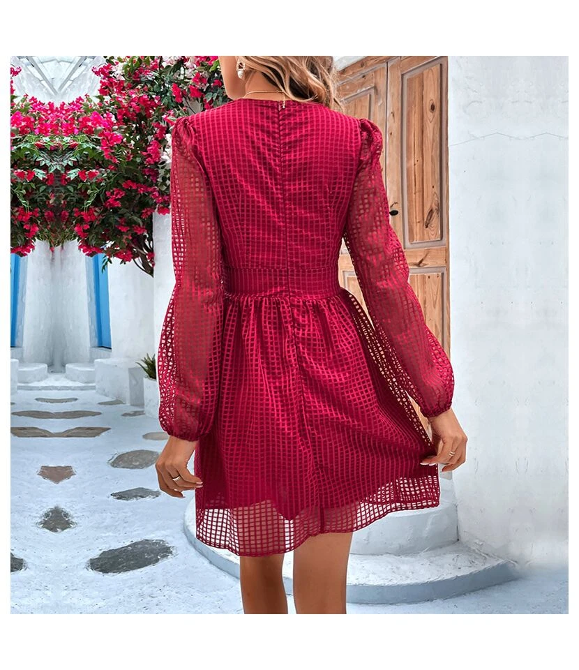 Temperament Low Cut Grid Stitching Slim Solid Color Midi Dress Wholesale Dresses SDV464032 7 Temperament Low Cut Grid Stitching Slim Solid Color Midi Dress Wholesale Dresses SDV464032 - Image 5