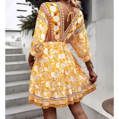 Fashion Print V Neck Swing Dress Casual Loose Backless Lace-Up Short Sleeve Wholesale Dresses -Amour Vert shop 725f9621 060e 47a8 ba3a f28e467e32ef 5d5af8104fdc3c95959e7a1b77c1423a