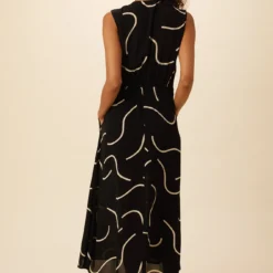 Olive Viscose Crepe Dress - Waves -Amour Vert shop 7540 Olive Crepe Waves 3