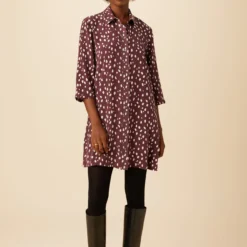 Gloria Washable Silk Dress - Pebble Dot Plum