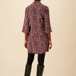 Gloria Washable Silk Dress - Pebble Dot Plum -Amour Vert shop 7542 Gloria Plum Ivory 3