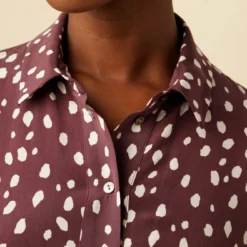 Gloria Washable Silk Dress - Pebble Dot Plum -Amour Vert shop 7542 Gloria Plum Ivory 4