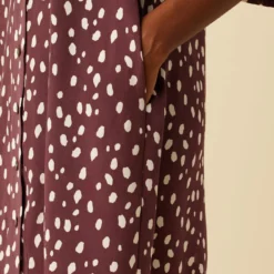 Gloria Washable Silk Dress - Pebble Dot Plum -Amour Vert shop 7542 Gloria Plum Ivory 5