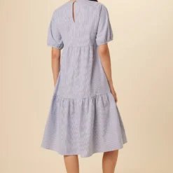 Adele Upcycled Midi Dress - Navy White Stripe -Amour Vert shop 7543 Adele Navy White Stripe 3