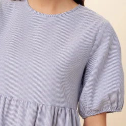 Adele Upcycled Midi Dress - Navy White Stripe -Amour Vert shop 7543 Adele Navy White Stripe 4