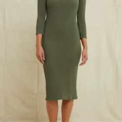 Perry Pointelle Rib Dress - Calla Green