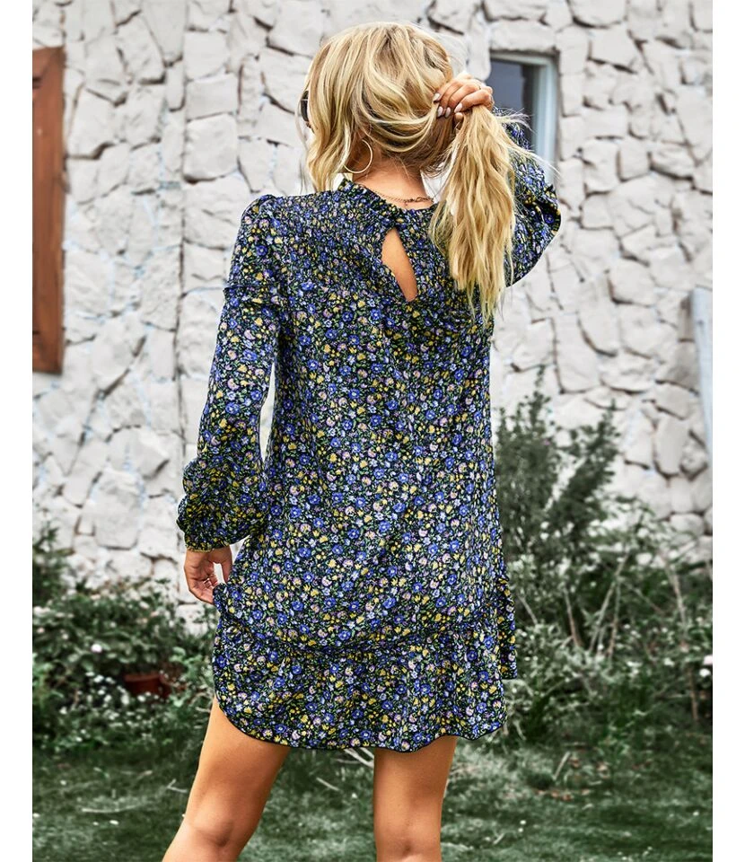 Casual Floral Mini Dress Crew Neck Long Sleeve Vacation Wholesale Dresses SDN561073 6 Casual Floral Mini Dress Crew Neck Long Sleeve Vacation Wholesale Dresses SDN561073 - Image 4
