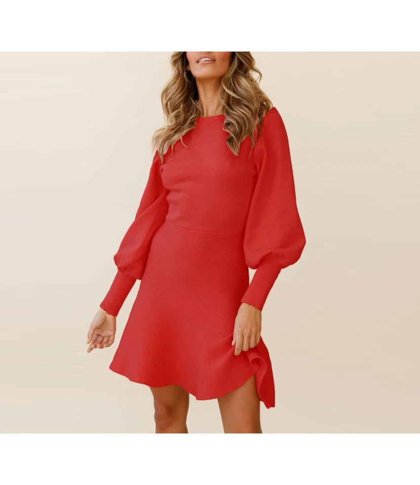 Round Neck Solid High Waist Knitted Dress Wholesale Women's Clothing SD070070 5 Round Neck Solid High Waist Knitted Dress Wholesale Women's Clothing SD070070 - Image 3