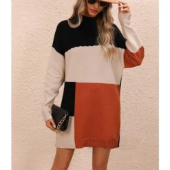 Elegant Colour Blocked Round Neck Knitted Long Dress Wholesale Dresses N5923082600022 -Amour Vert shop 77bf6041b9564e30ae5bb07400aea1bd 4