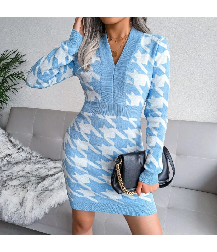 Knitted Dress Lady Wholesale Houndstooth Fashion SD162182 3 Knitted Dress Lady Wholesale Houndstooth Fashion SD162182