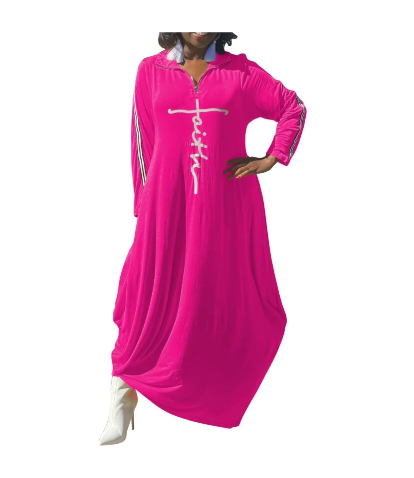 Faith Letter Print Long Skirt V-Neck Loose Casual Dress Wholesale Maxi Dresses In Bulk SD210264 6 Faith Letter Print Long Skirt V-Neck Loose Casual Dress Wholesale Maxi Dresses In Bulk SD210264 - Image 5