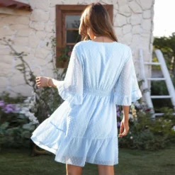 Fashion Elegant Solid Color Chiffon Flocking Ruffles Swing Dress Lotus Leaf Sleeve Wholesale Dresses SD204668 -Amour Vert shop 784e4a2e 3363 4017 89bb 0c76406b181b b5b1e54f4f98b70663fba1d65fad0287