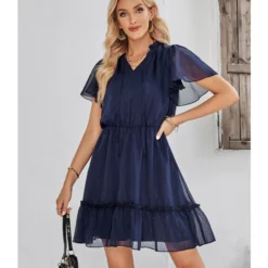 Casual V-Neck Solid Color Ruffle Swing Dress Wholesale Dresses SDN538814 -Amour Vert shop 78a16ff7 ce02 4f15 b24f a5d9935ad34b 54b1d0c52eabb47accd075053f1e86fe