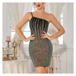 Fashion One Shoulder Sexy Cover Hip Evening Gown Sequin Dress Wholesale Dresses SDN538924