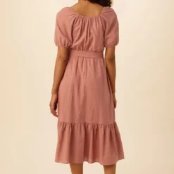 Michelle Organic Cotton Dress - Carnelian -Amour Vert shop 7990R1 Michelle Cotton Carnelian 3