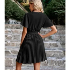 Fashion Solid Color V-Neck Tie-Up Waist Pleated Dress Wholesale Dresses SDN539989 -Amour Vert shop 7a6500d0 6edc 42fb 9424 d90e3343a588 37905d47bafd057567260703bc7a58c0