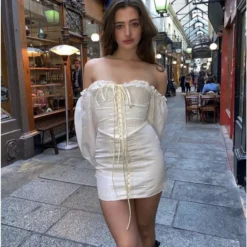 White Square Neck Off Shoulder Vintage Tie-Up Puff Sleeves Bodycon Dress Chic Wholesale Mini Dresses SDN533024 -Amour Vert shop 7cb66806 3933 4ee8 b5c8 da97bb95b4a3 ba350ed2793b8297712975cccd3a5088