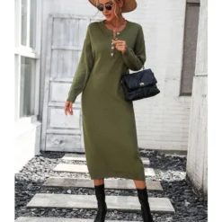 Fashion Solid Colour Long Sleeve Button Down Knit Dress Wholesale Dresses N5923082600017 -Amour Vert shop 7d9af4e14888413bac1eb07400b8f286 4