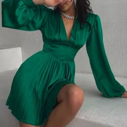Long Sleeve Deep-V Sexy High Waist Pleated Satin Dress Wholesale Dresses SDN537372 -Amour Vert shop 866d6eaa 5ed7 4650 8e4a 5598f4a98df9 a673fa2b930542842d79b66fdad132f1