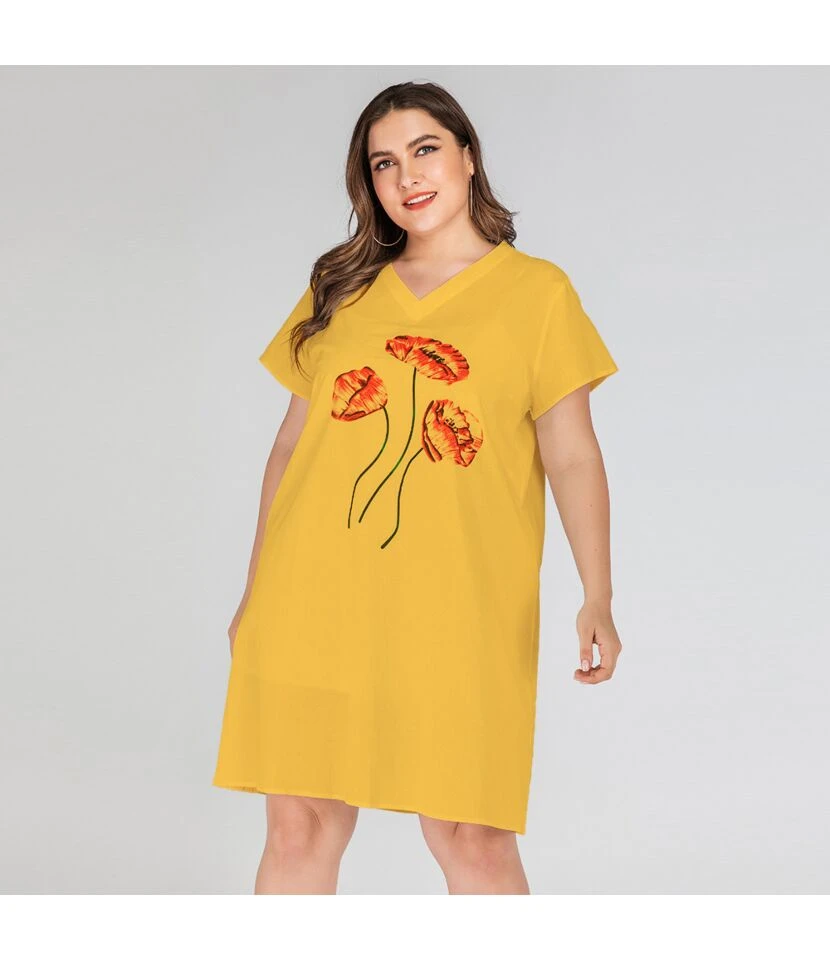 Flower Print Wholesale Plus Size T Shirt Dress SD200005 7 Flower Print Wholesale Plus Size T Shirt Dress SD200005 - Image 5