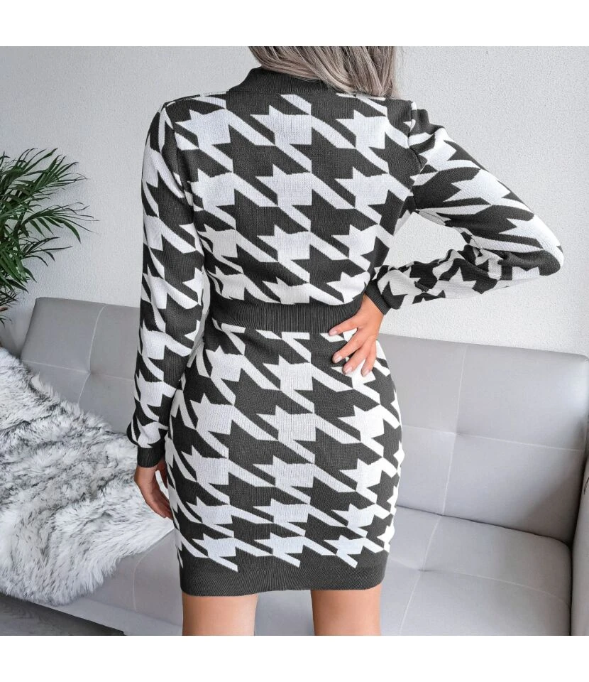 Knitted Dress Lady Wholesale Houndstooth Fashion SD162182 9 Knitted Dress Lady Wholesale Houndstooth Fashion SD162182 - Image 7