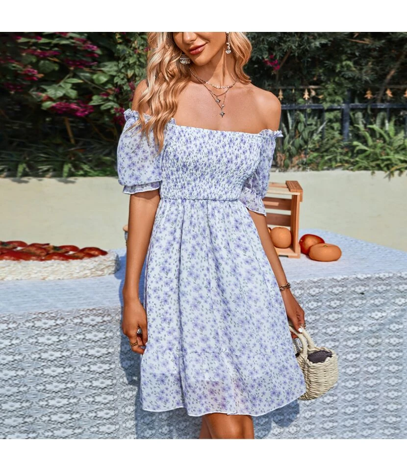 Fashion Chiffon Square Collar Floral Mini Swing Dress Loose High Waist Petal Sleeve Wholesale Dresses SDN560437 9 Fashion Chiffon Square Collar Floral Mini Swing Dress Loose High Waist Petal Sleeve Wholesale Dresses SDN560437 - Image 7