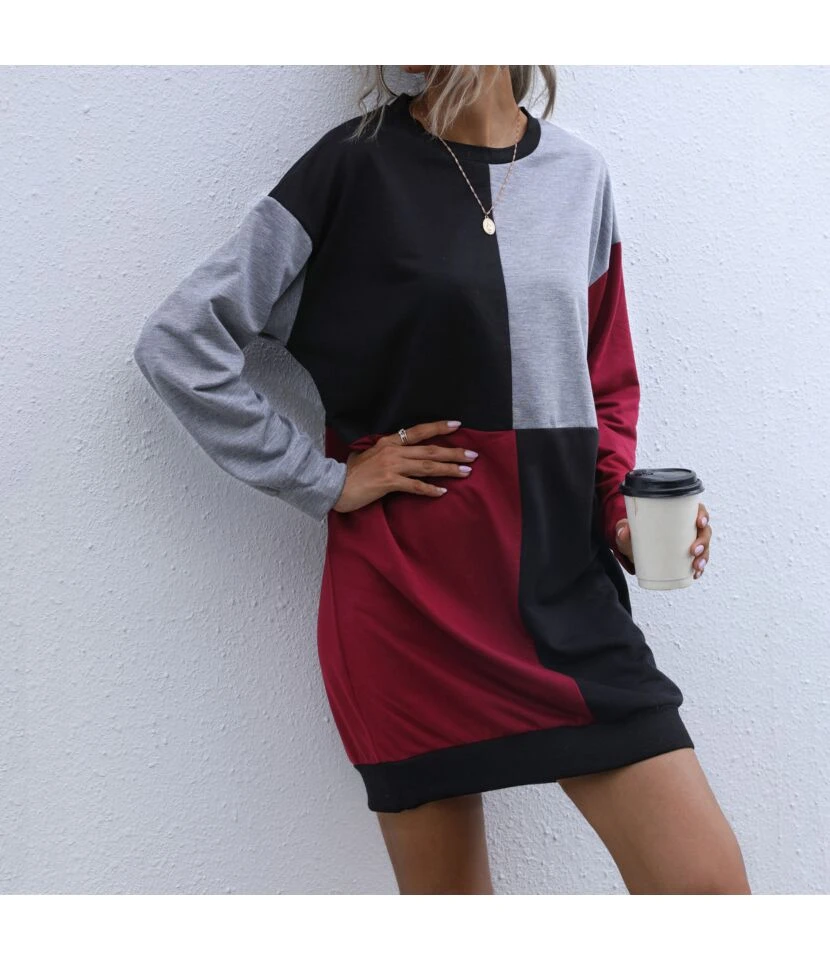 Long Sleeve Dress Color Blocking Bulk Women Vendors SD160459 3 Long Sleeve Dress Color Blocking Bulk Women Vendors SD160459