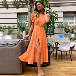 Fashion Crew Neck Puff Sleeve A-Line Midi Dress Single-Breasted Slit Solid Color Wholesale Dresses SD58855 -Amour Vert shop 8a347979 03b4 428d b6d6 b452bbf43127 O1CN01ZruFME1dqUfNzoHLT 3020913787 0 cib
